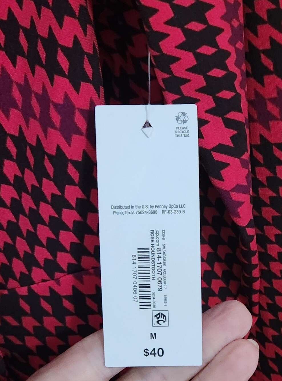 Liz Claiborne Red and Black Houndstooth Twist-Front Long Sleeve Top - Picture 5 of 5